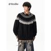 Trendy Fair Isle Cable Knit Sweater for Men, Winter American Style Versatile Crew Neck Knitwear, Vintage Lazy Style Couple's Top