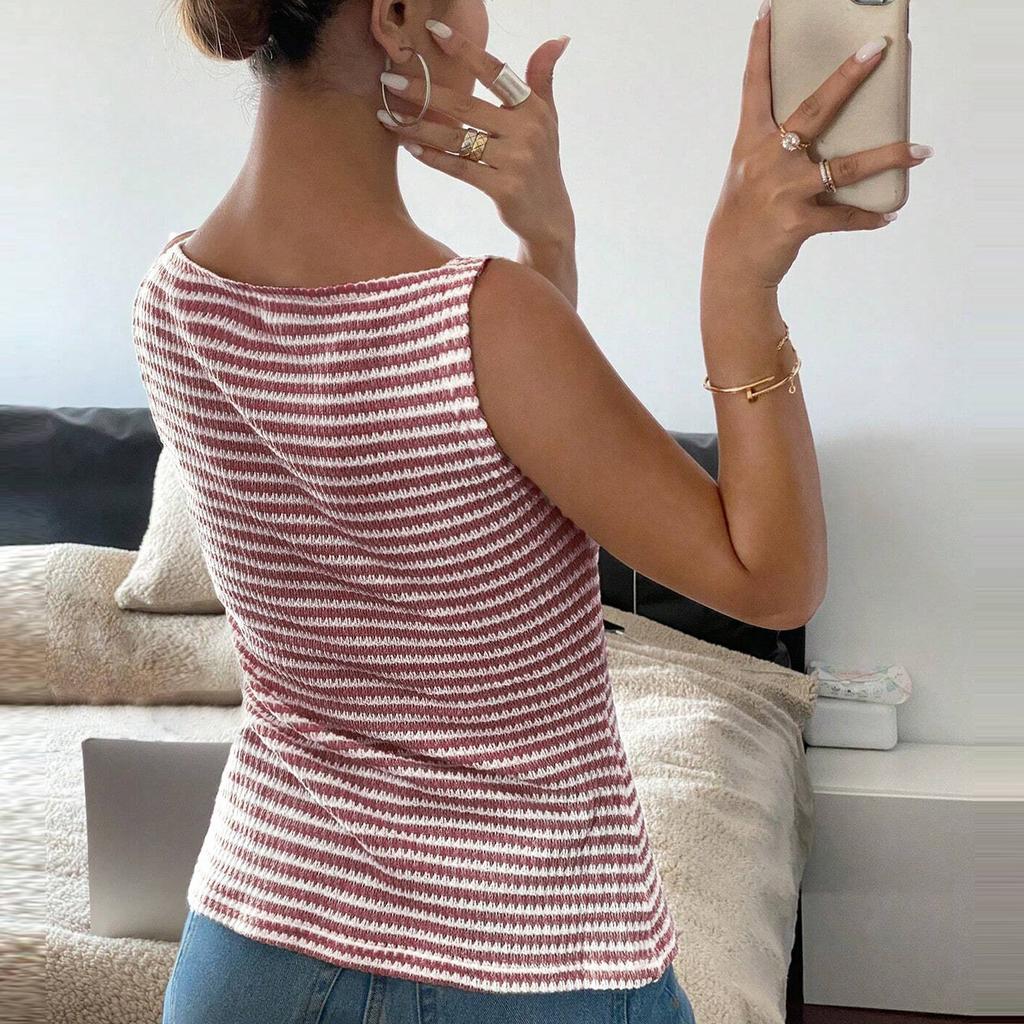 Женская повседневная футболка без рукавов на пуговицах