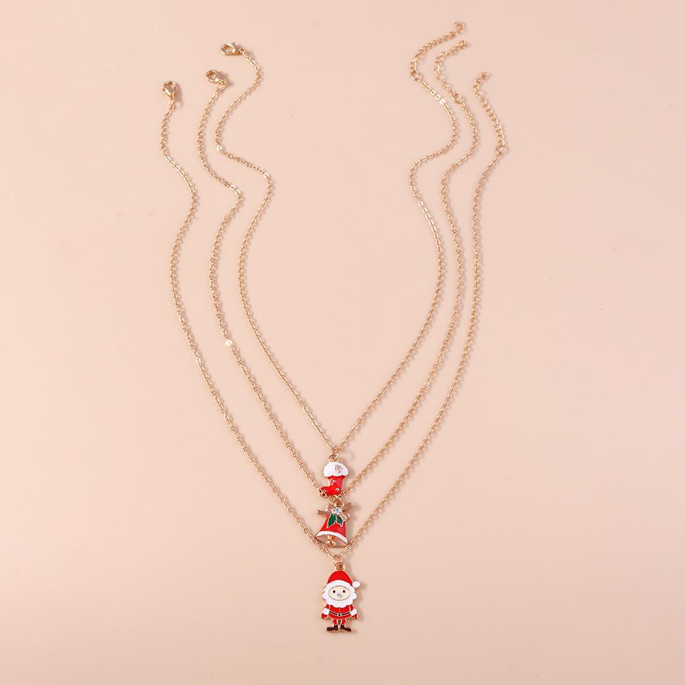 European & American Christmas Necklace Set: Reindeer, Cane, Santa Claus & Tree Pendants