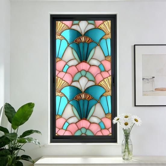 Stained Glass Rainbow Window Privacy Film Decorative Sun Blocking Glass Clings Colorful Static Coverings Decals for Home Glass Door
