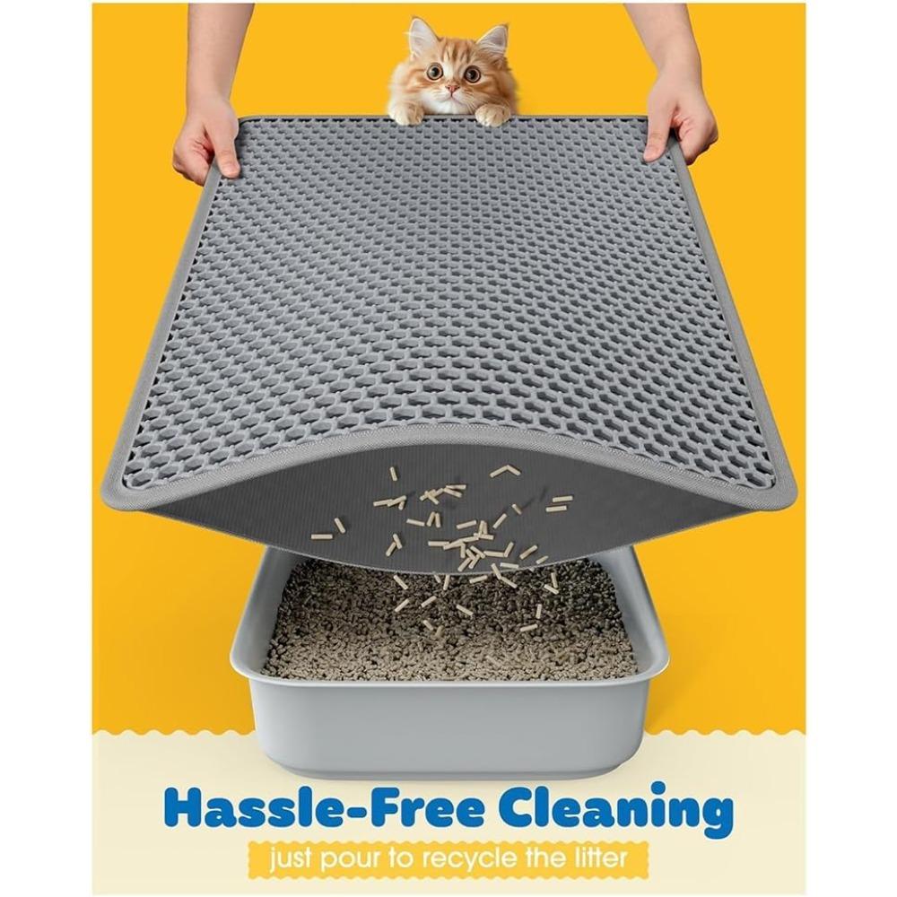 Large Cat Litter Box Mat-30" X 22" with Double Layers Litter Trapping Function, Easy to Clean Litter Mat for Floors