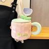 Кружка Тюльпан с Крышкой и Ложкой, Высокий Внешний Вид и Милая, Домашний Офис, Девушка, Керамическая Чашка для Питья, Сувенир