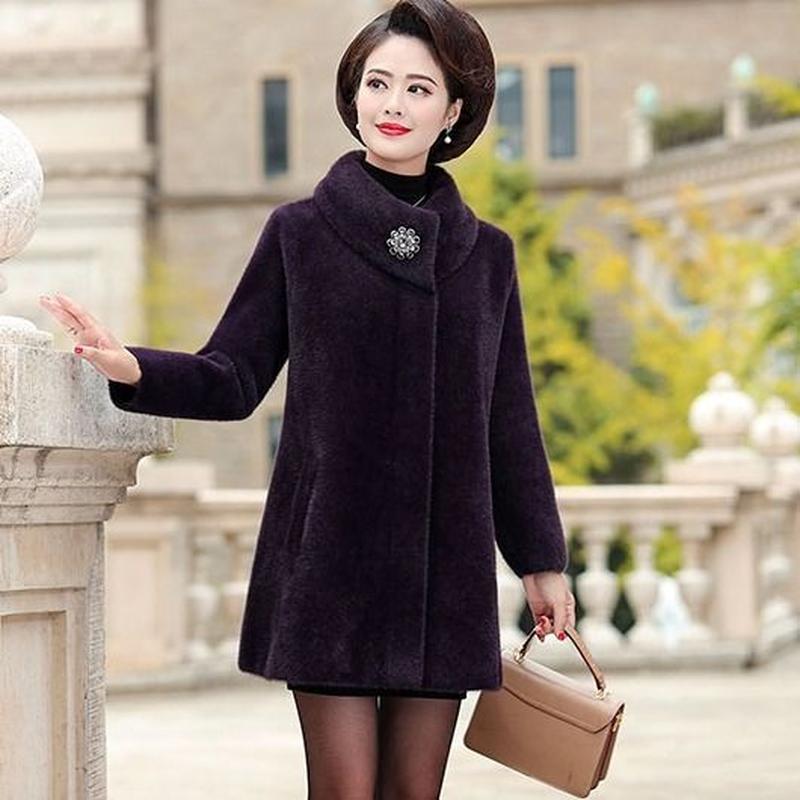Осеннее и зимнее пальто для мамы, утепленное пальто, верх, большое женское пальто средней длины из искусственного норкового флиса