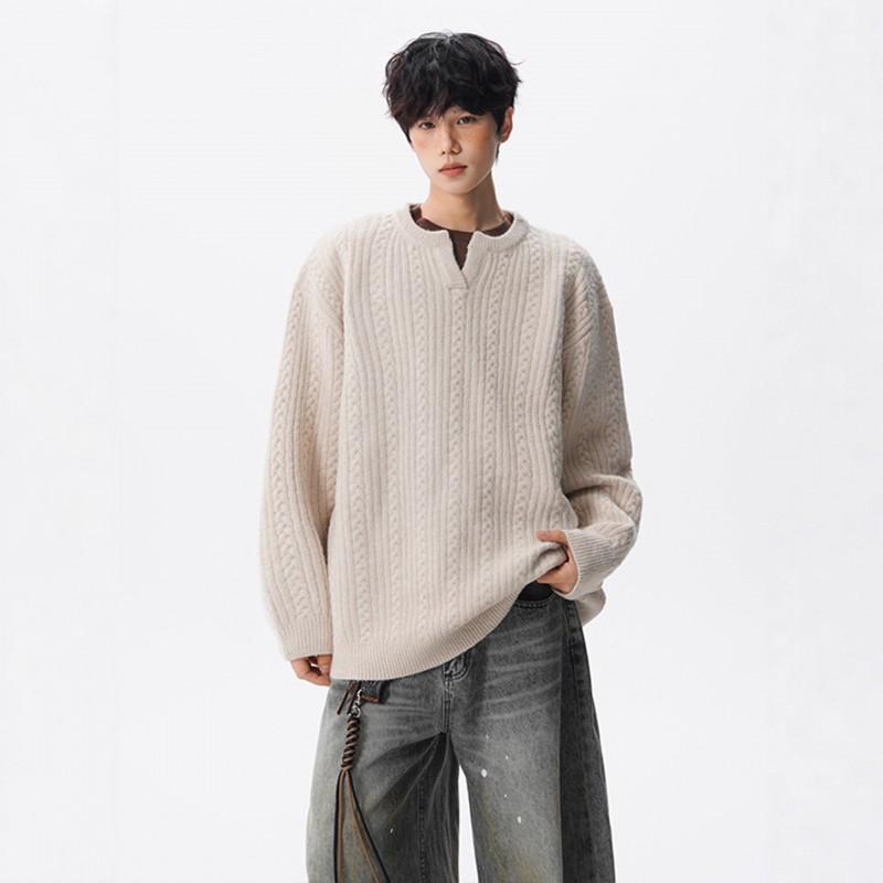 Mens V-Neck Knit Sweater Winter Warm Casual Pullover Twist Top