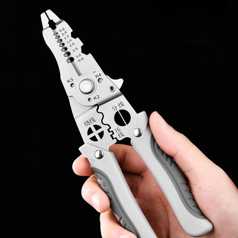 Многофункциональные клещи для снятия изоляции, зачистки проводов, клещи электрика для зачистки сердцевины, длинногубцы, кусачки для кабеля, инструмент для обжима клемм