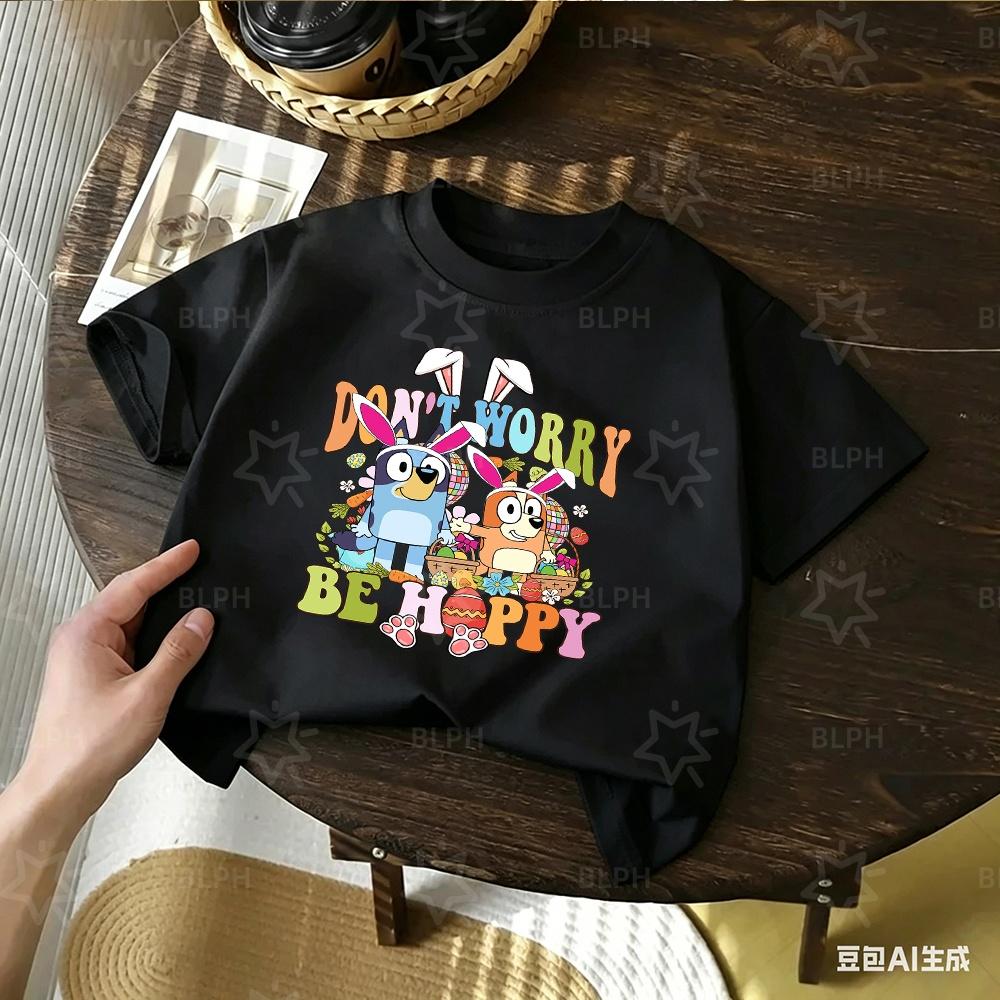 Boys Girls Cute Bluey Cartoon Print Tshirt Summer Casual Soft Short Sleeve Crew Neck Kids Tops For 214 Years Children Tee