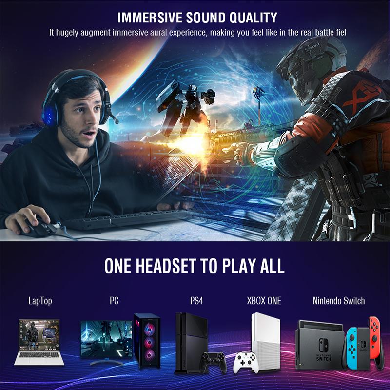 Игровая стереогарнитура G9000 для PS4, PS5, ПК, Xbox One, накладные наушники с шумоподавлением и микрофоном, светодиодная подсветка, объемный бас, мягкие наушники с памятью