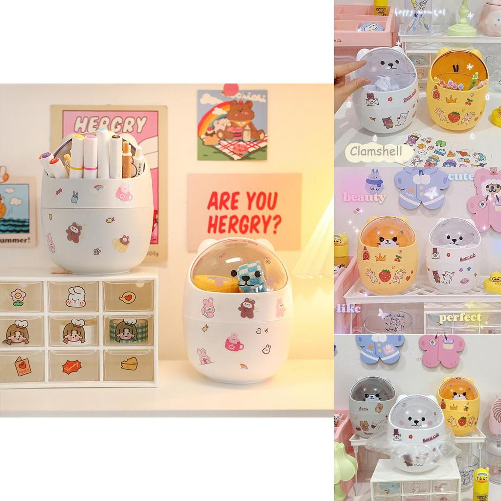 Trash Ins Desktop Can With Lid Mini Cute Storage Box Pencil Organizer Flip