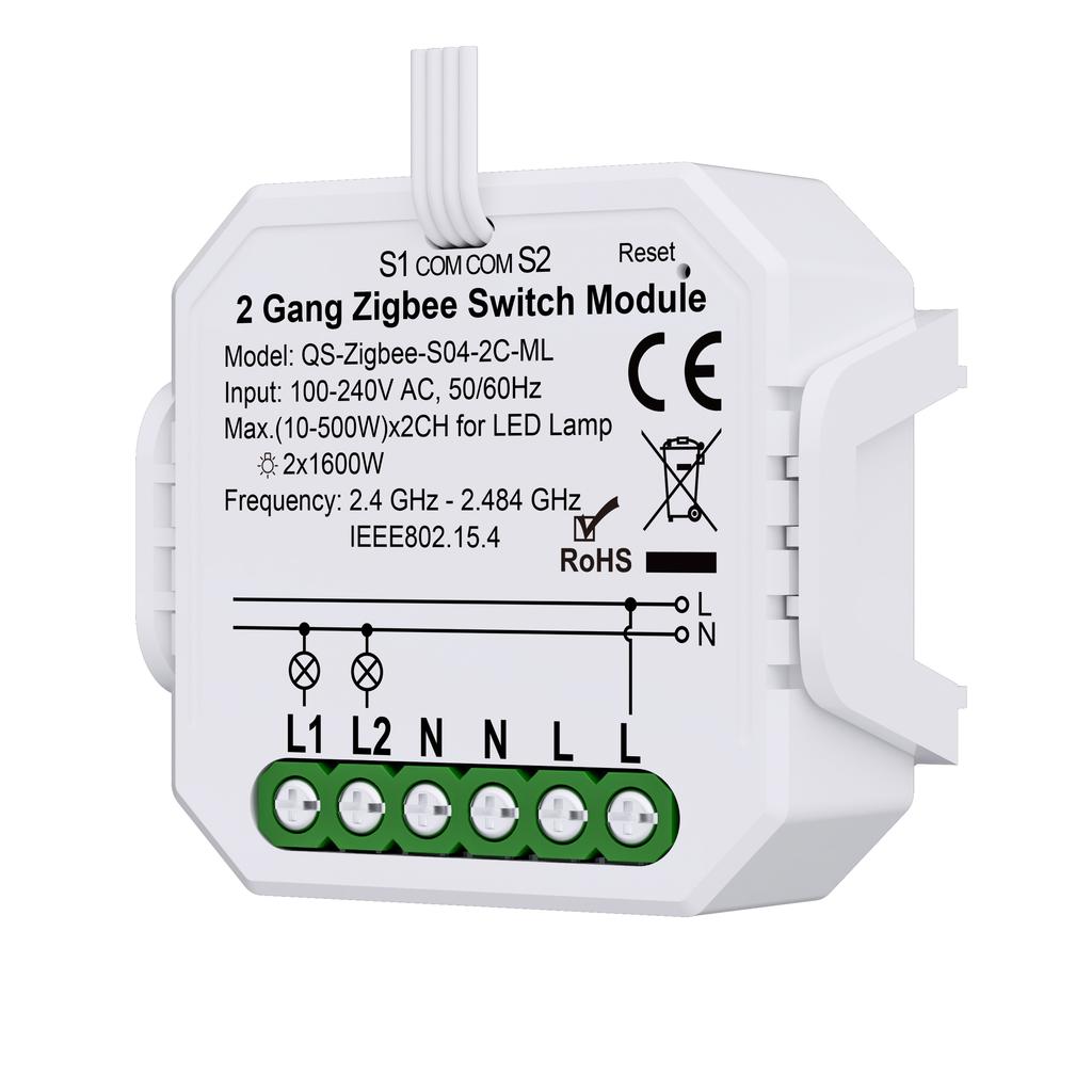 2x10A 2 Channels 2x1600W /SmartLife Zigbee Relay Switch PC Material No Neutral Wire Required for Retrofit Building