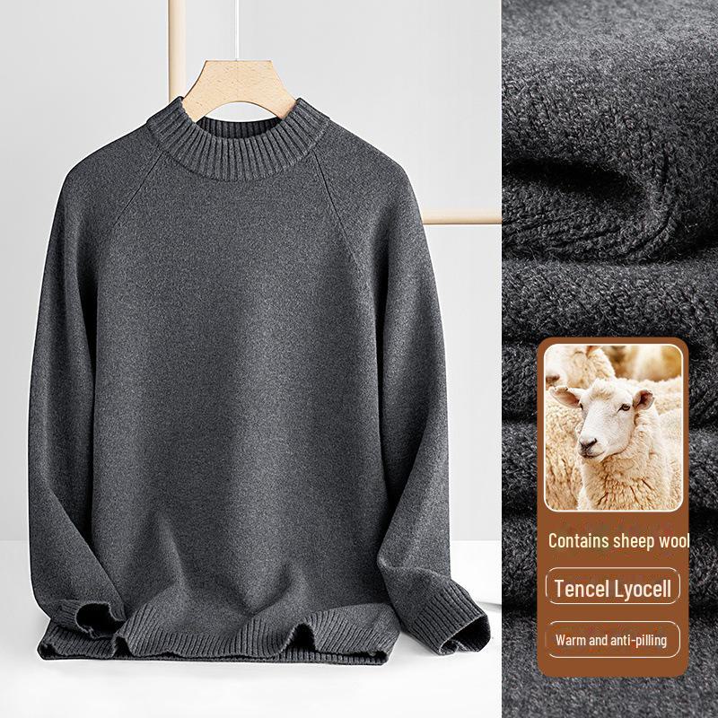 Мужской свитер из высококачественной шерсти и лиоцелла — длинный рукав, полуводолазка, плотный и теплый, на осень/зиму 2024 года.