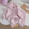 Girls' Pink Rabbit Print Sweater Jacket & Sweatpants Set - Casual Autumn Outfit