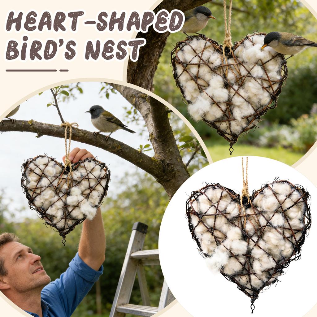 Handmade Fiber Bird Nesting Heart, Refillable Birds Haven 1 Heart Shape Nesting, Winter Gifts Animal Hummingbirds