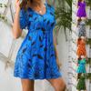 Women's Sexy Deep V-neck Short Sleeve Skinny Print Short Dress