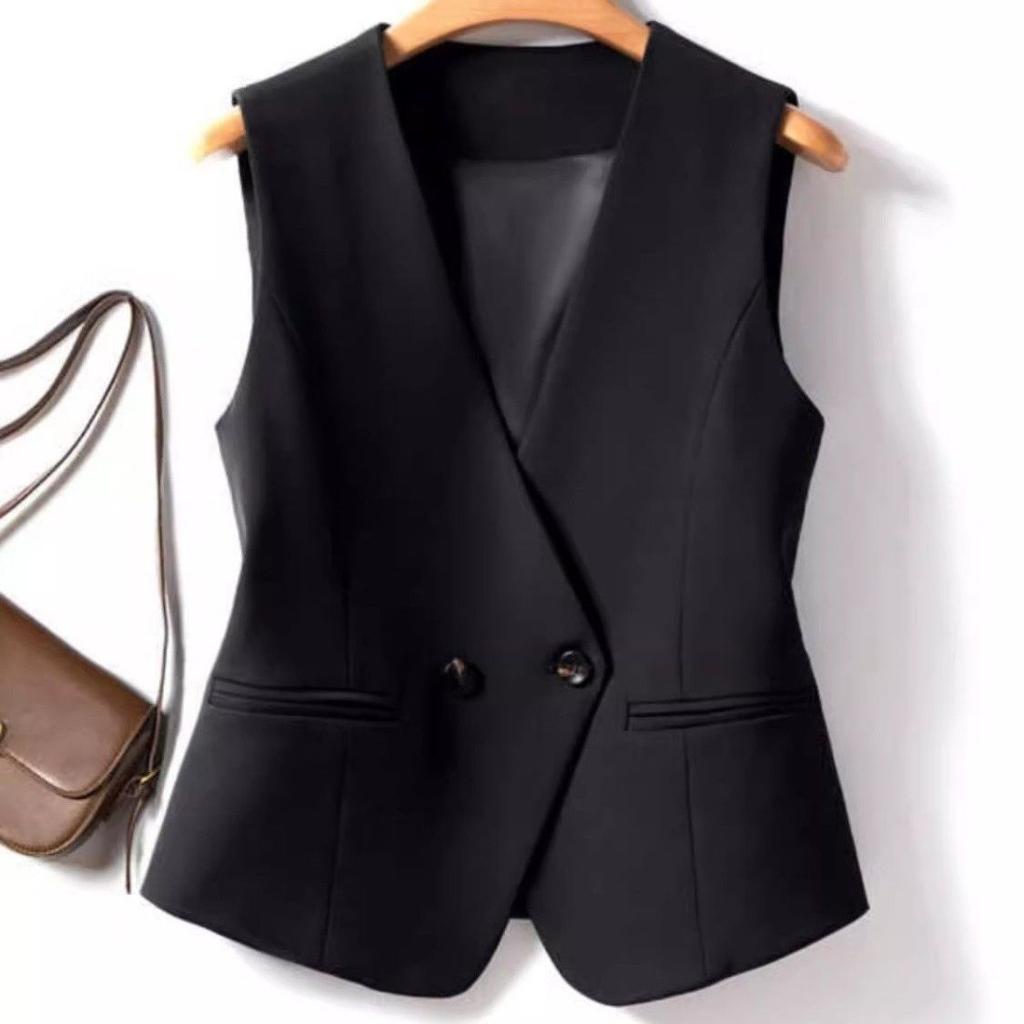 Slim Fit Short Vest Autumn and Spring Suit Vest Slim Shoulder Padded Vest Elegant Lady In Black
