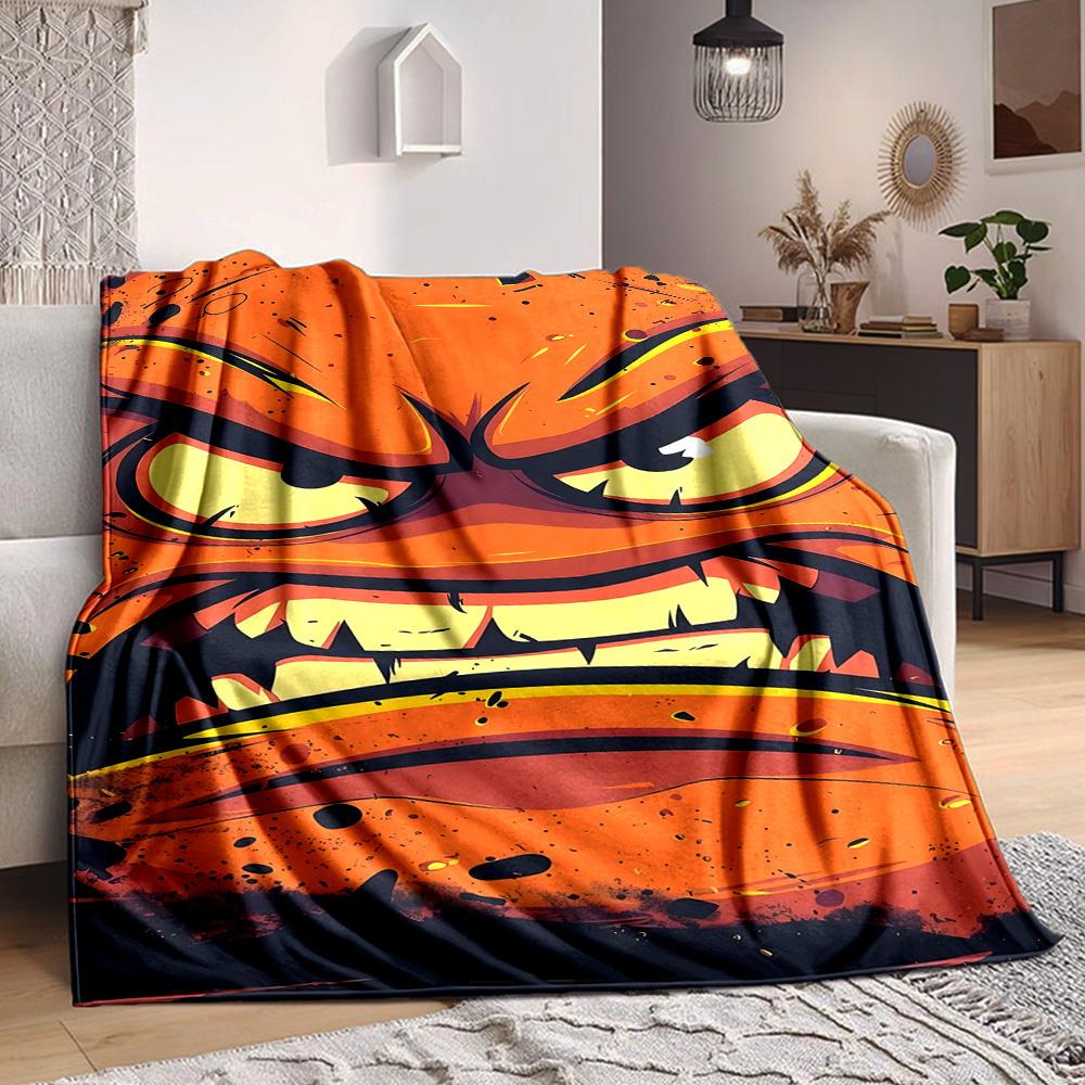 1pc Angry Face Blanket, Lightweight Flannel Throw Blanket For Sofa, Bed, Travel, Camping, Living Room, Office, Couch, Chair, And Bed