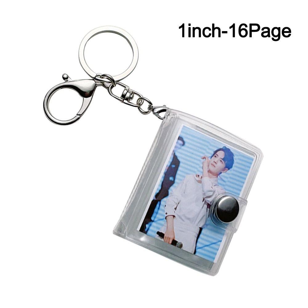 Portable 1/2 Inch Mini Photo Album 16 Pockets with Keychain Backpack Keyring Snap Button Design PVC Keychain Mini Album