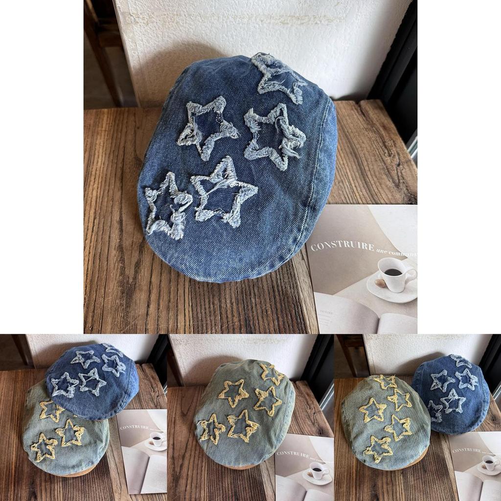 Винтажная джинсовая беретка с принтом «Звездное небо» для арт-моды и повседневной носки