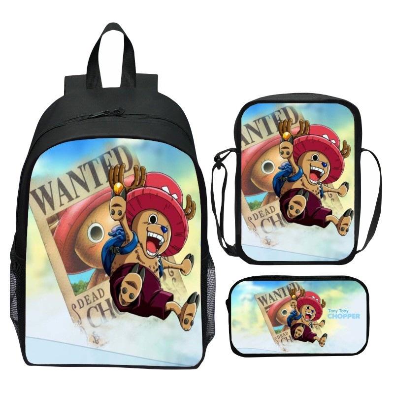 One Piece Printed 3-Piece Backpack Set Cartoon Pirate Navy Elementary School Bag Large Capacity Water-Resistant Kids Backpack