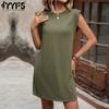 Женская мода лето весна однотонный принт без рукавов с круглым вырезом повседневные платья