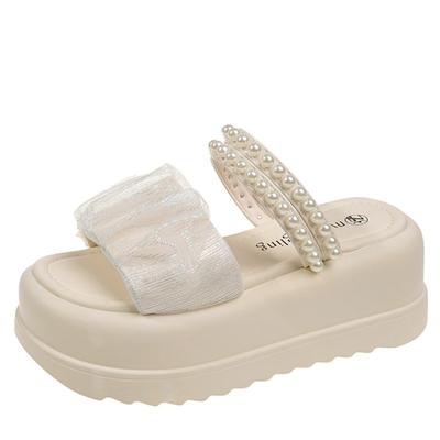 Модные летние женские босоножки на высокой платформе, слипоны, 7 см, блестящие туфли, модные 2024, уличные сандалии на толстой подошве, пляжные повседневные шлепанцы для женщин