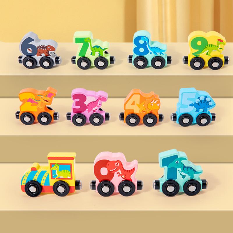 Wooden Children'S Early Education Magnetic Digital Dinosaur Drag Small Train Exercise Hand-Eye Coordination Educational Toys