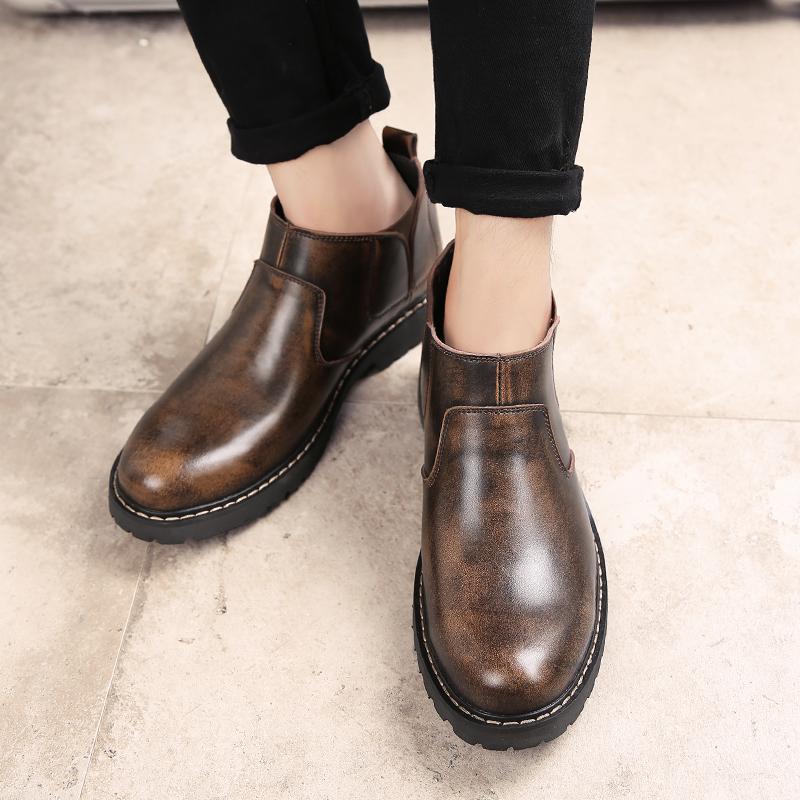 Мужская обувь Длинные ботинки в британском стиле Мужские однотонные ботинки челси Очень большие короткие ботинки Деловая официальная обувь
