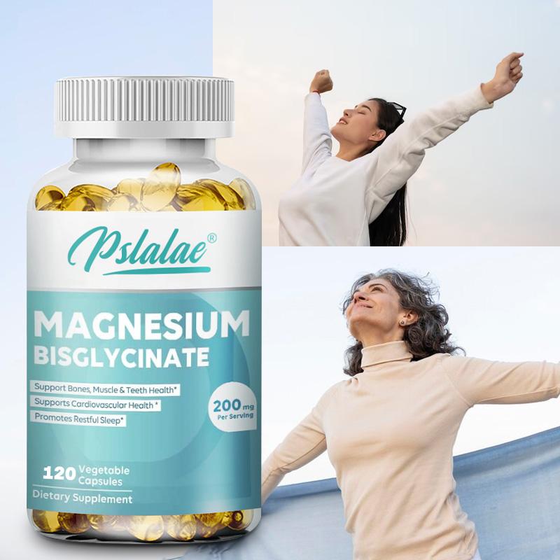 Pslalae Капсулы магния глицината, 200 мг, для максимального усвоения, полностью натуральные, подходят для взрослых.