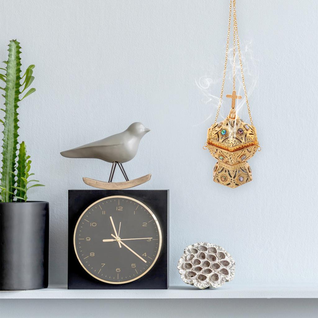 Vintage Incense Burner With Chain Hanging Cross Incense Censer Aromatherapy Ornament For Spiritual Room Decor Meditation 7