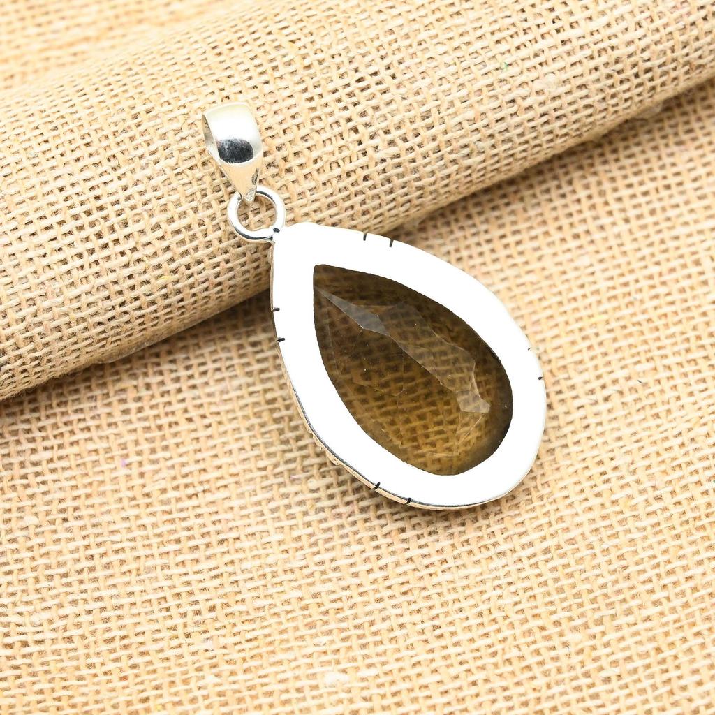 Smoky Topaz Gemstone Handmade 925 Solid Sterling Silver Jewelry Pendant For Wedding Gift