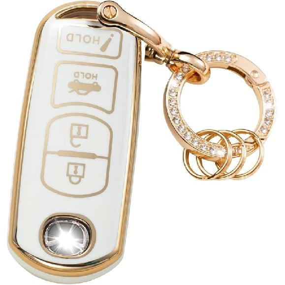 For Mazda Key Fob Cover Soft 3 4 Buttons TPU Protection Car Key Case Shell With Fashion Gold Bling Keychain Compatible With Mazda 3 6 8 Miata MX-5