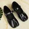 Novelty Split Toe Shoes Woman Leather Mary Janes Japanese Style Trotters Flats Ankle Bele Tabi Ninja Loafers Women+free Socks