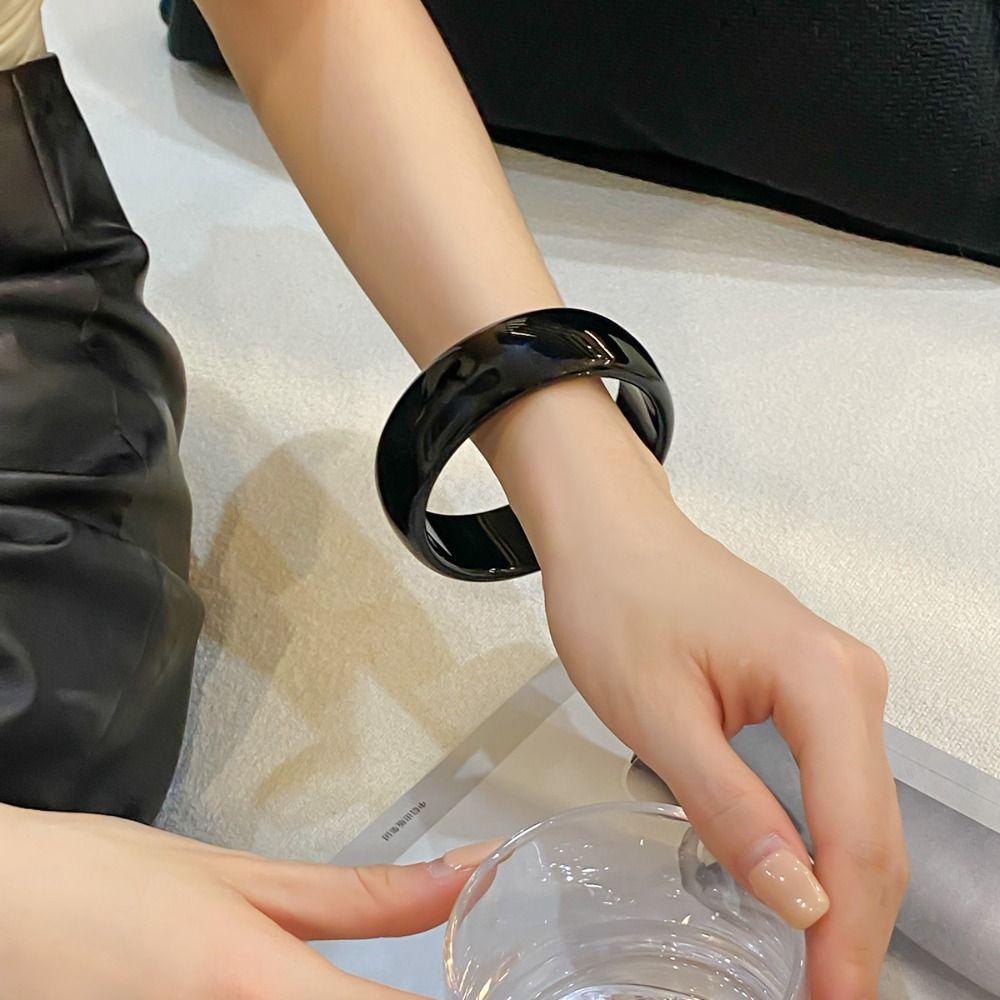 Smudging Acrylic Open Bangle Shiny Retro  Hand Ring Unique Wide Bracelet  Girls