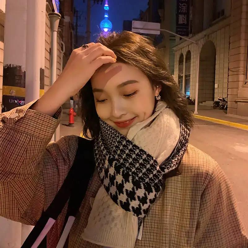 Women's Scarf Autumn and Winter Thick Warm Double-sided Knitted Scarf Wild Pure Color Imitation Cashmere Scarf Shawl