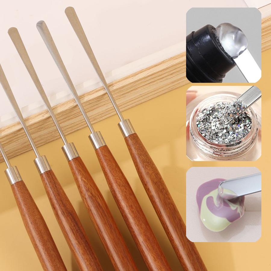 Палочка для смешивания геля для ногтей, шпатель из нержавеющей стали с деревянной ручкой для смешивания гель-лака и основы под макияж