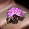 Высокое качество, нежное кольцо с фиолетовым цветком и бабочкой, вечерние шикарные ювелирные изделия, эмаль ручной работы для женщин