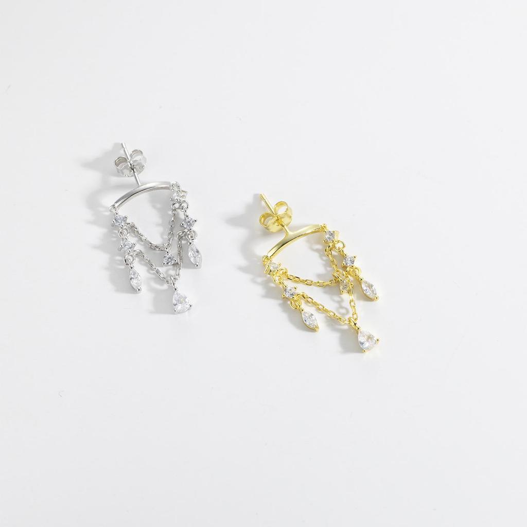 ANDYWEN Серьги-гвоздики из стерлингового серебра 925 пробы, Золотая цепочка с цирконием, роскошные клипсы с кристаллами, ювелирные изделия, свадебный подарок