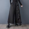 Черные винтажные брюки с оборками больших размеров Весна Осень С высокой талией широкие брюки Женские свободные повседневные брюки