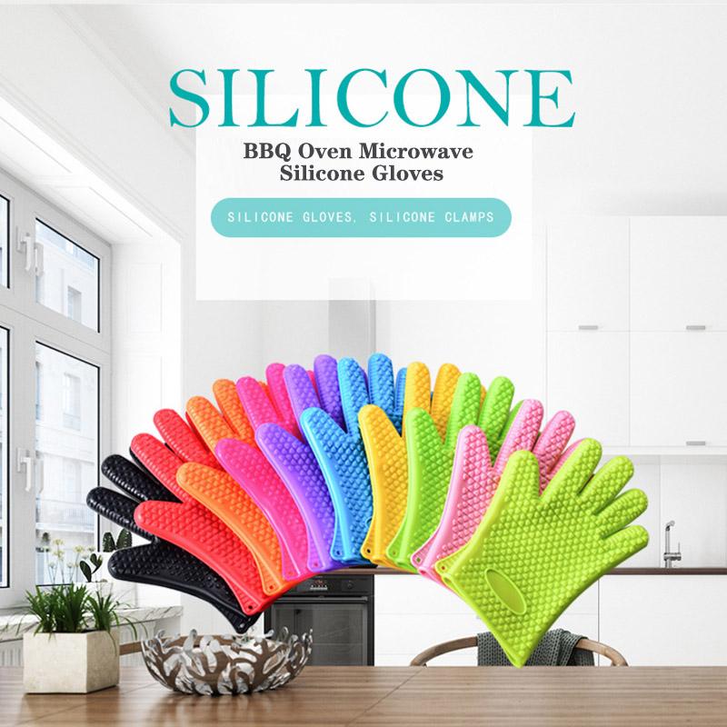 Baking Silicone Microwave Oven Gloves BBQ Grill Gloves Heat Resistant Oven Mitts Kitchen Gadgets Kitchen Accessories