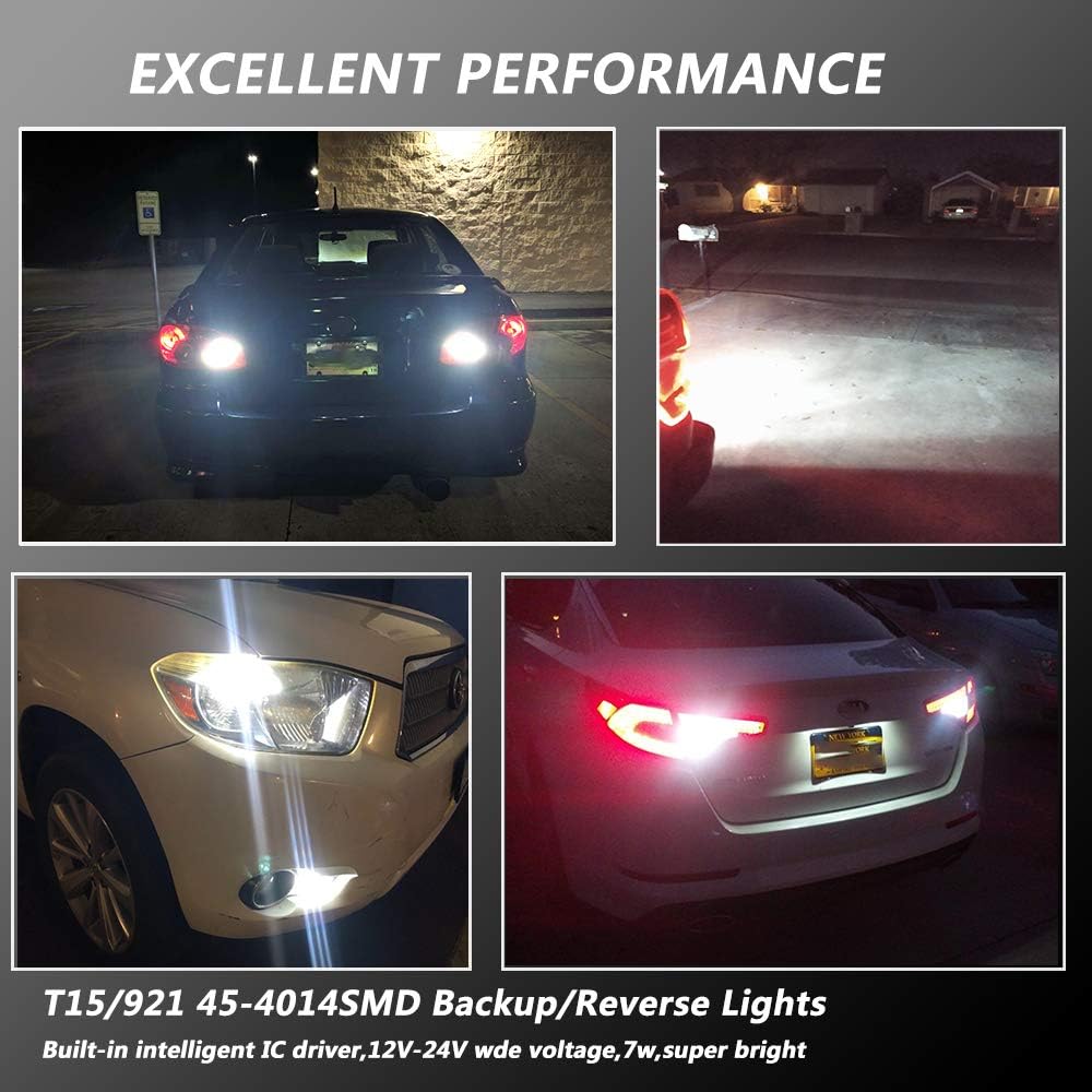 4PCS Super Bright 921 T15 912 W16W LED Reverse Lights, Error Free 904 Led 921 Bulbs 45SMD-4014 Chipsets, 912 921 906 LED Car Bulbs For Car Truck