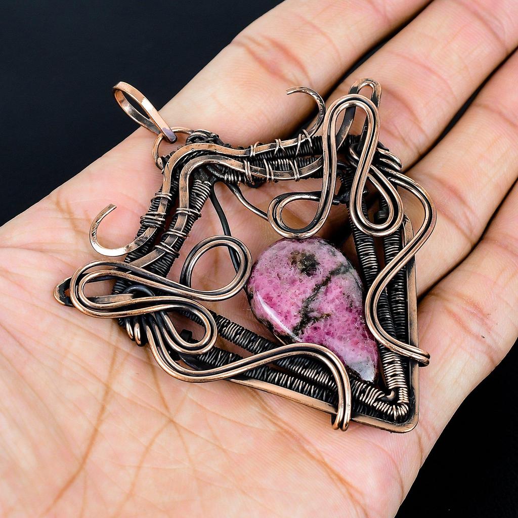 Rhodonite Pendant Gemstone Jewelry, 999 Copper Wire Wrapped Handmade Pendant, Latest Design Jewelry