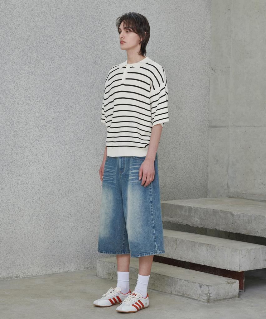 GLW Striped Collar Half Knit Ivory