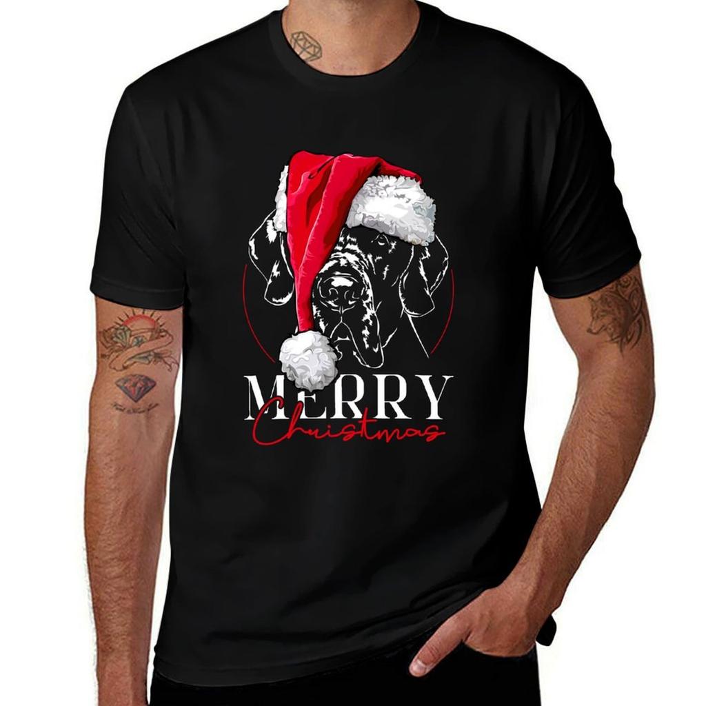 Santa Great Dane Merry Christmas Dogs Tshirt Basic Daily Outfit Short Sleeve Tee