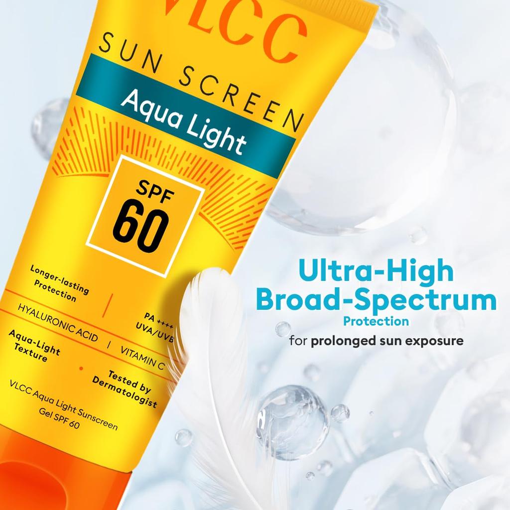 VLCC Аква Лайт Гель-солнцезащита SPF 60 PA++++ Увлажняющий Нежирный Ежедневный Гель для Защиты от Солнца Для Использования на Открытом Воздухе 100 г