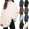Women's  And Winter Pullover Sweater Button Knit Solid Color Lapel Loose Woven Sweater Top