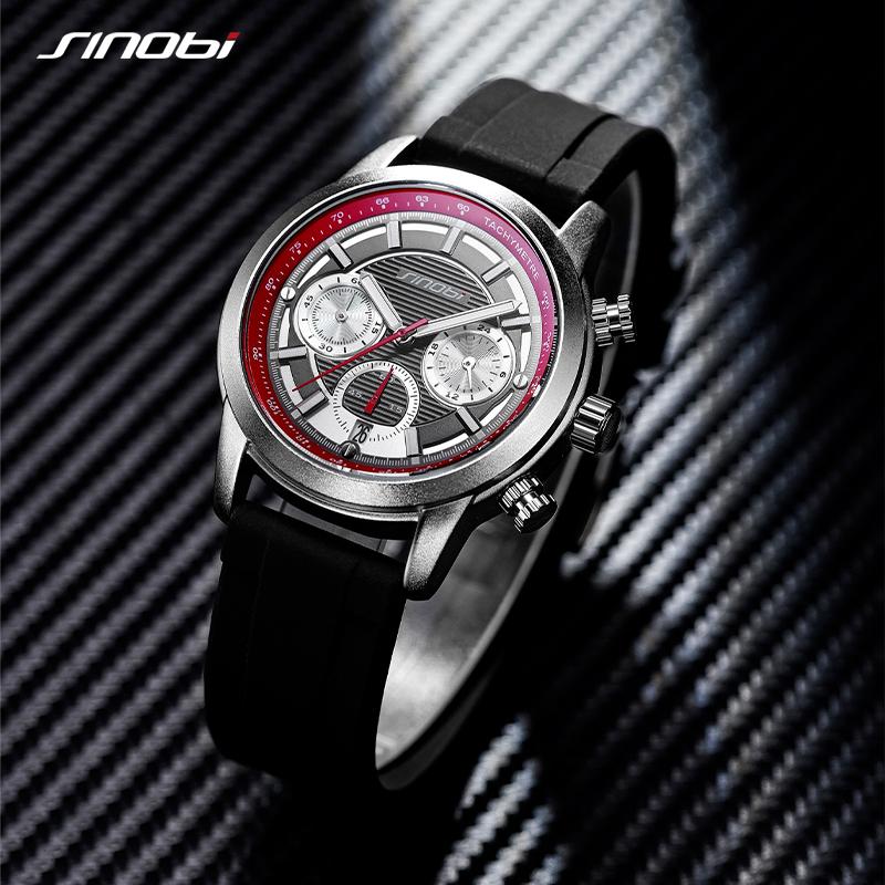 Лучшие роскошные мужские часы Sinobi с оригинальным дизайном, модные спортивные хронографы, мужские кварцевые наручные часы с календарем, мужские часы Relojio