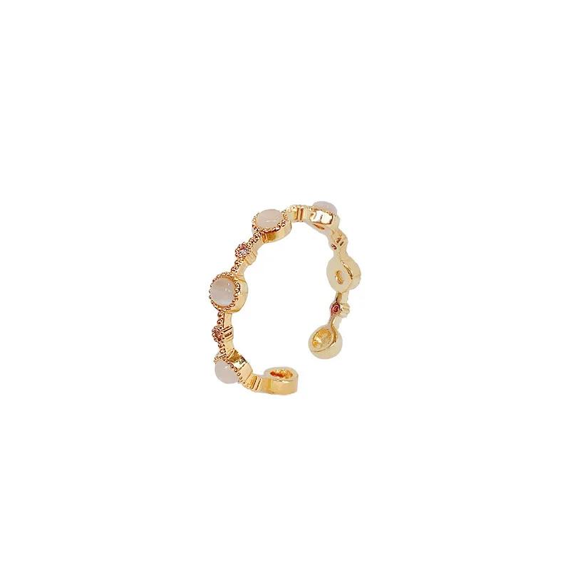 Stainless Steel Retro Trendy Opal Opening Rings for Women Exquisite Natural Stone Finger Jewelry Anniversary Gift Colorfast