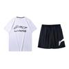 Дышащий удобный универсальный пуловер с круглым вырезом и короткими рукавами с принтом логотипа Li Ning, простые шорты, повседневный спортивный комплект YHST165-1+YKSV197-2