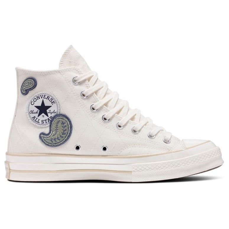 Converse Chuck 70 High Crafted Patches - Кроссовки унисекс Egret Кремово-темно-синий Alligator-Friend-Green A02764C