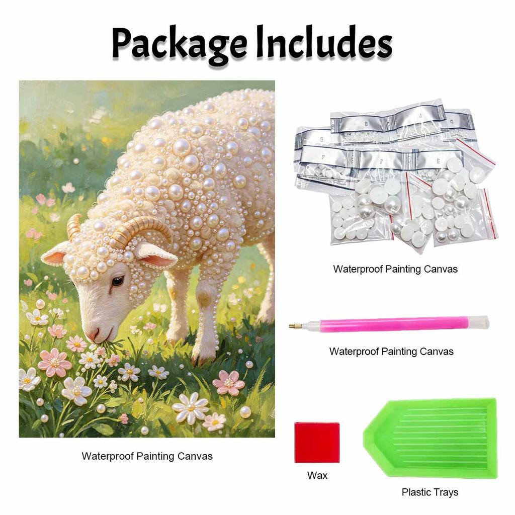 Pearl painting kit DIY cute sheep grazing in flower field home decoration painting