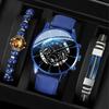 3pcs Men's Fashion Atmospheric Simple Trend Large Disc Business Quartz Watch High-end Luxury Blue Bracelet Two-Piece Set